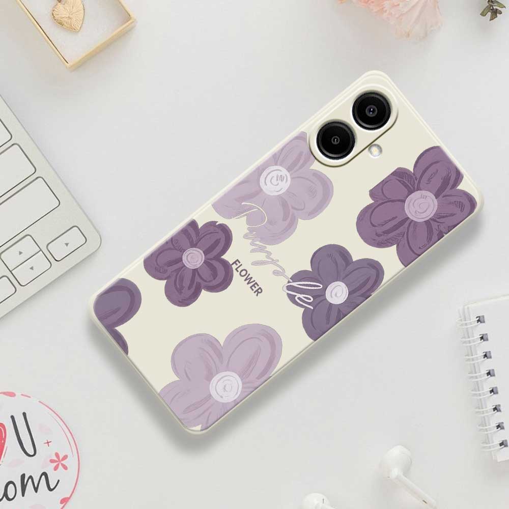 For Samsung Galaxy A07 4G Case Purple Flower Pattern Printing Straight Edge TPU Phone Back Cover