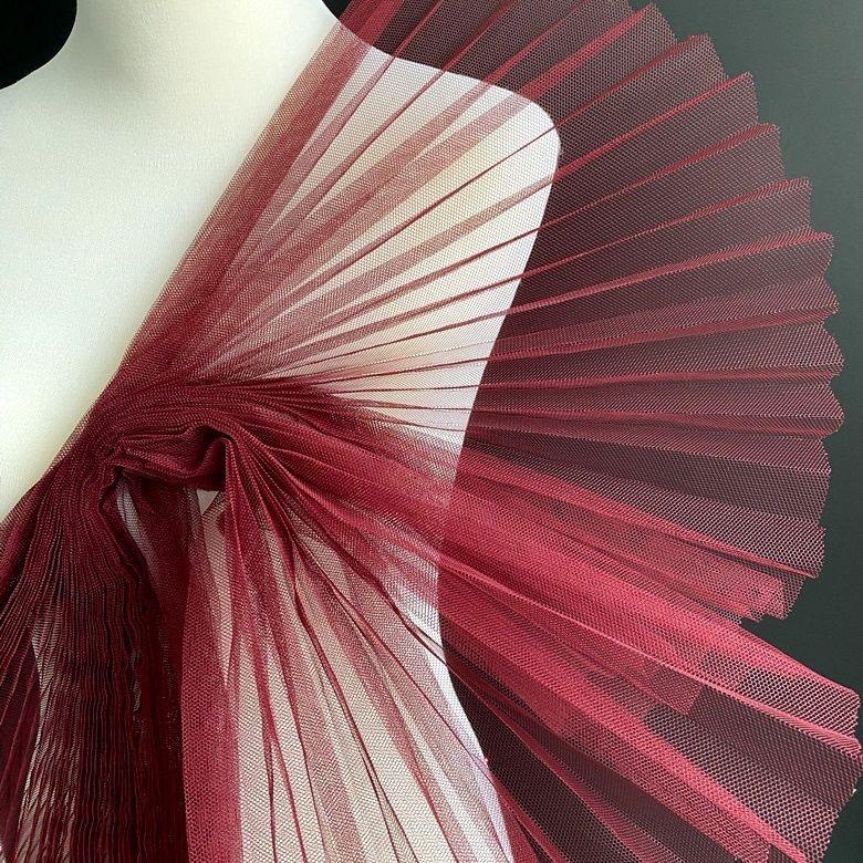 Graduated Designer Handmade Textured Stiff Net Yarn Pleated Fabric