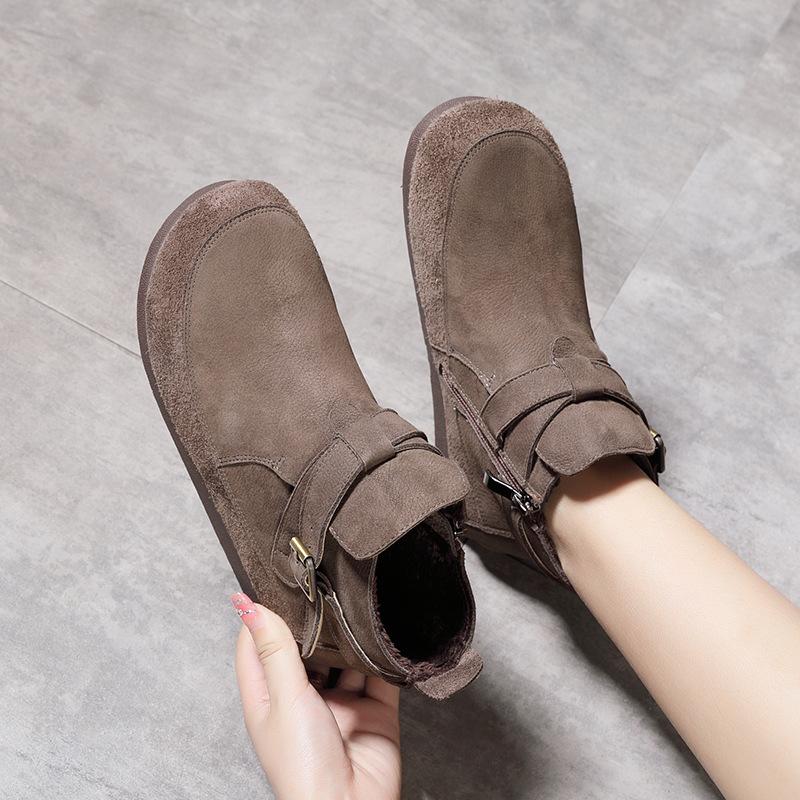 

Модные мягкие зимние сапоги из коровьей кожи, женская обувь на плоской подошве, зимняя обувь из натуральной кожи, обувь для пожилых людей, ретро-стиль 40 серый