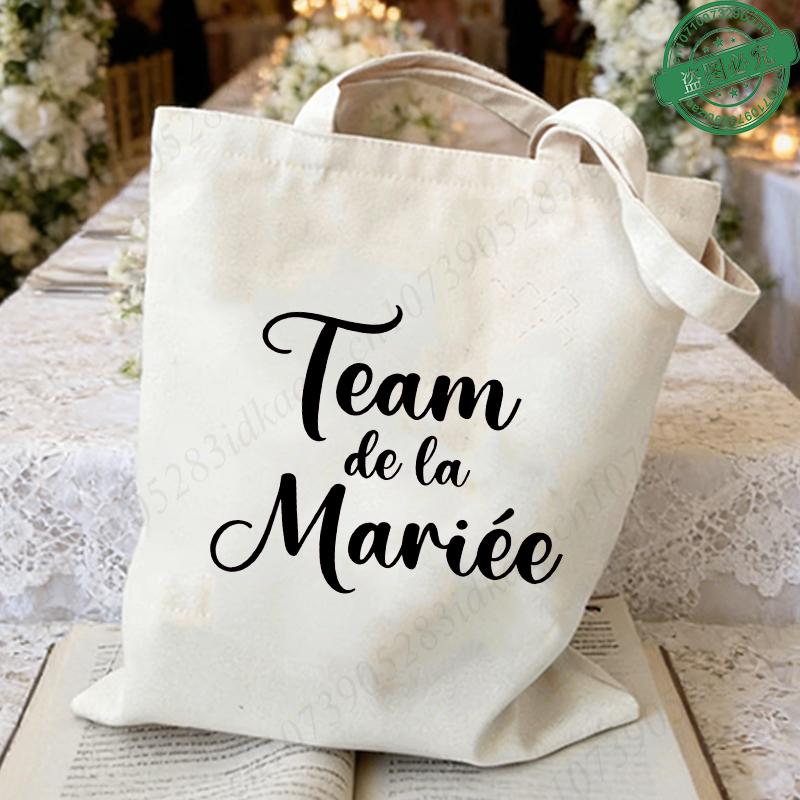 

Future Bride Team EVJF French Bachelorette Party Canvas Tote Bags Bridal Shower Wedding Gift Handbag Reusable Shopping Bags