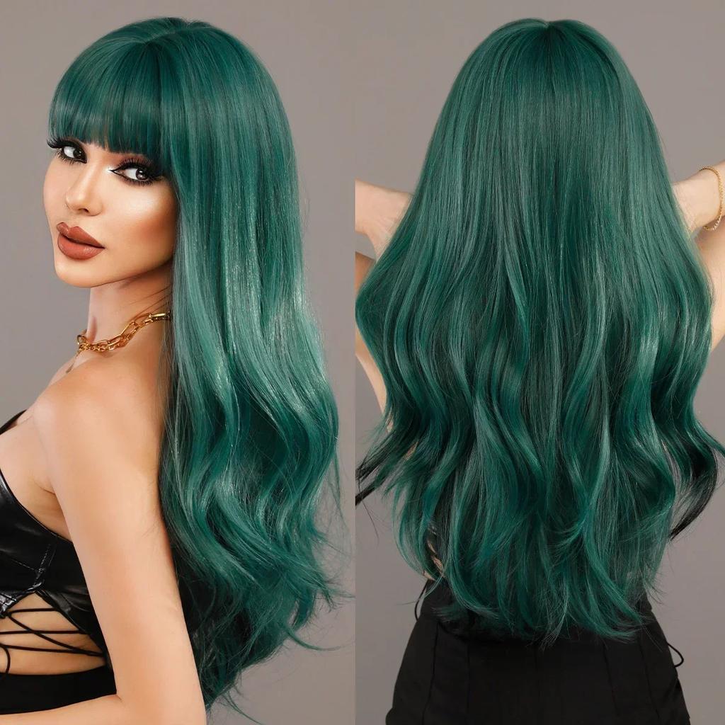 Professional  Loose Long Body Wavy Orange Wig for Women Daily Use Fashion Synthetic LightOrange Curly Hair Wigs with Bangs High Density 28Inch