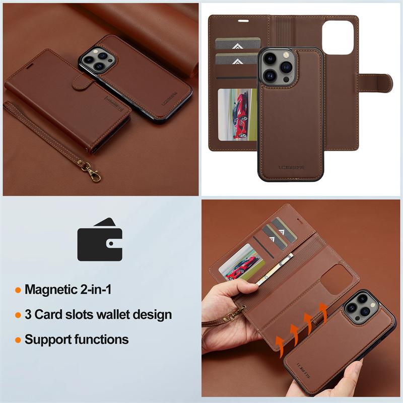 2 in 1 High Quality Retro Magnetic Flip Leather Case for iPhone 16 15 14 13 12 11 XR XS/Samsung S24 Ultra S23 FE A55 A54 Wallet Card Cover Phone Case