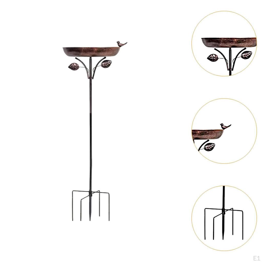 Metal Bird Bath Bowl Feeder Stake Ornament 5 Pronged Base Iron Gift Freestanding Birdbath