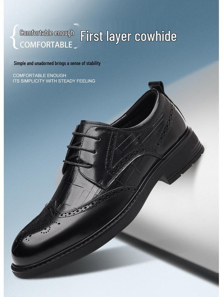 Men's Genuine Leather Crocodile Pattern Business Shoes - Comfortable, Wear-resistant, High-end Cowhide