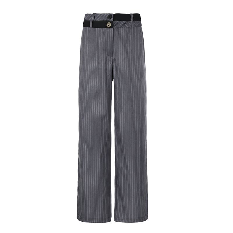 

Fashion Contrast Color Stripes Double-Layer Waist Head Casual Suit Pants Gray L