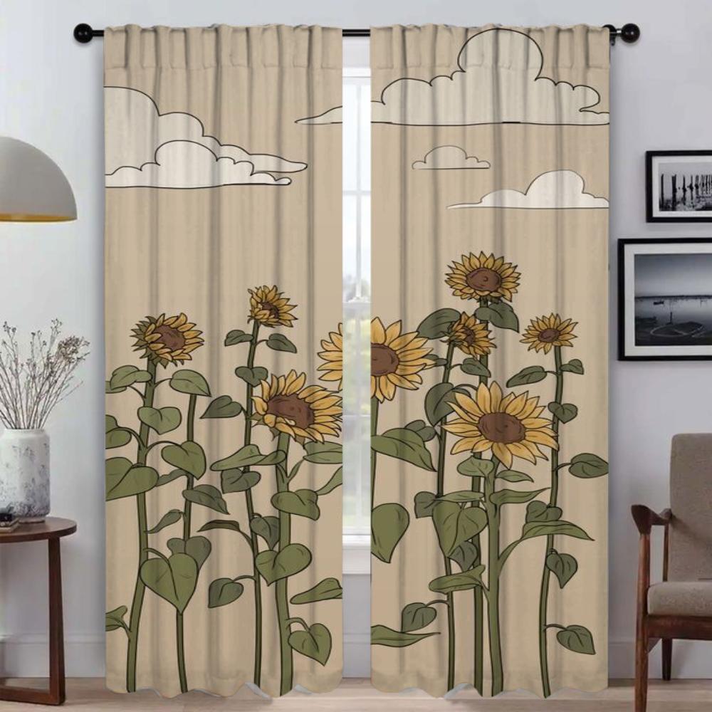 Flower Tulle for Bedroom Modern Living Room Curtains 2 Pieces Partition Halloween Decoration Blackout Curtain Shades Kitchen