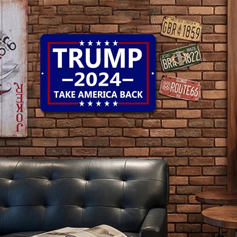 Placă metalică vintage Trump 2025 dreptunghiulară din fier pictură de perete decor pentru casă 30x20cm