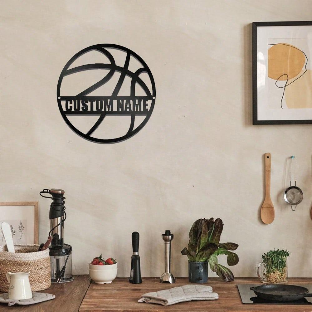 Metal Basketball Wall Art Decor, Personalized Name Sign, Iron Sculpture for Living Room, Bedroom, Cafe, Store, Indoor Outdoor