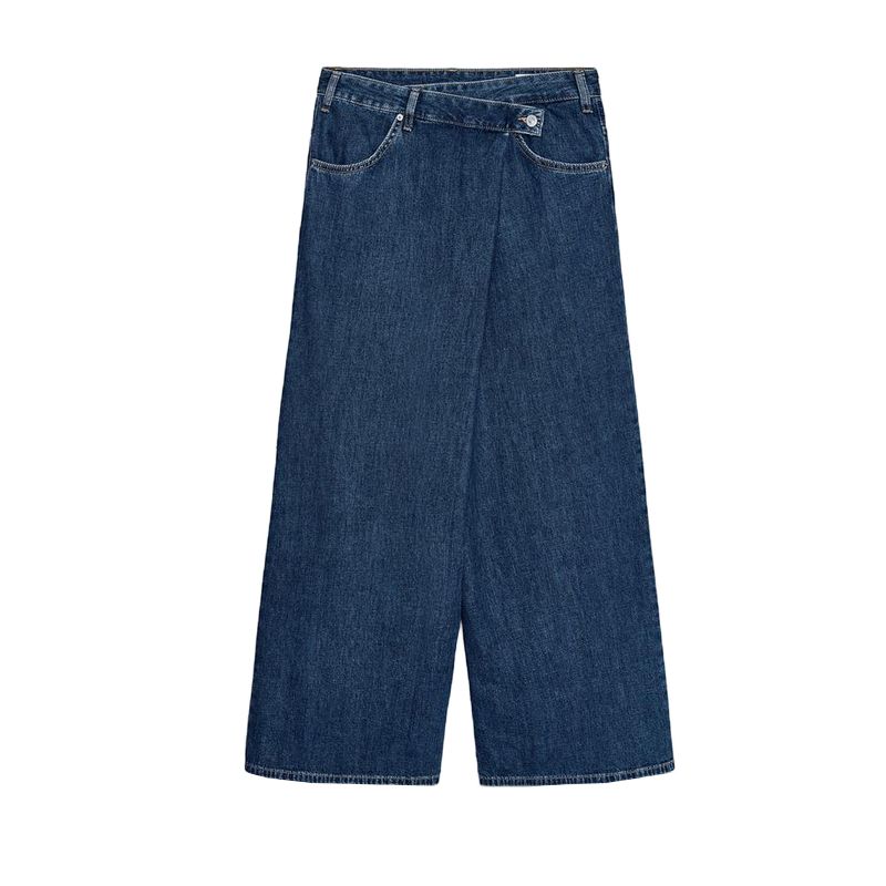 Spring New Women's Clothing Metal Button Decoration High Waist Double Breasted Waist Loose Straight-leg Denim 6045040