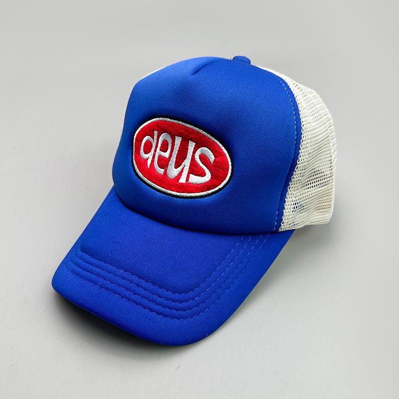 Frühling und Sommer Amerikanischer Retro-Druck Deus Buchstaben Baseballkappe Herren und Damen Street Trucker-Mütze Atmungsaktiv Sonnenschutz Outdoor
