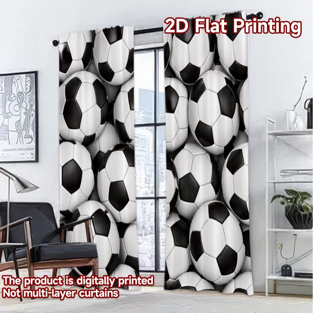 2D FLAT PRINTING 2pcs Curtains (Without Rod) Many Soccer Balls Popular Light Filtering Curtains Semi-Sheer Curtains Easter
