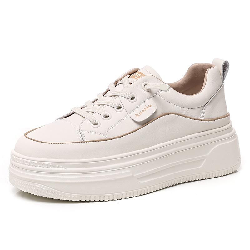 

Board shoes women 2026 new autumn hot item leather thick soled flat bottom women s shoes versatile breathable shoes 40 бежевий