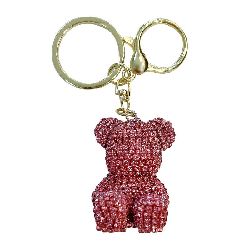 Christmas Valentine's Day Full Diamond Riding Bear Car Keychain Female Bag Pendant Exquisite Water Diamond Keychain Small Gift
