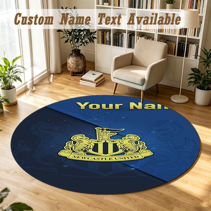 Round Rug Custom NameNewcastle United FC Pattern Non Slip Carpet Home Floor Decor