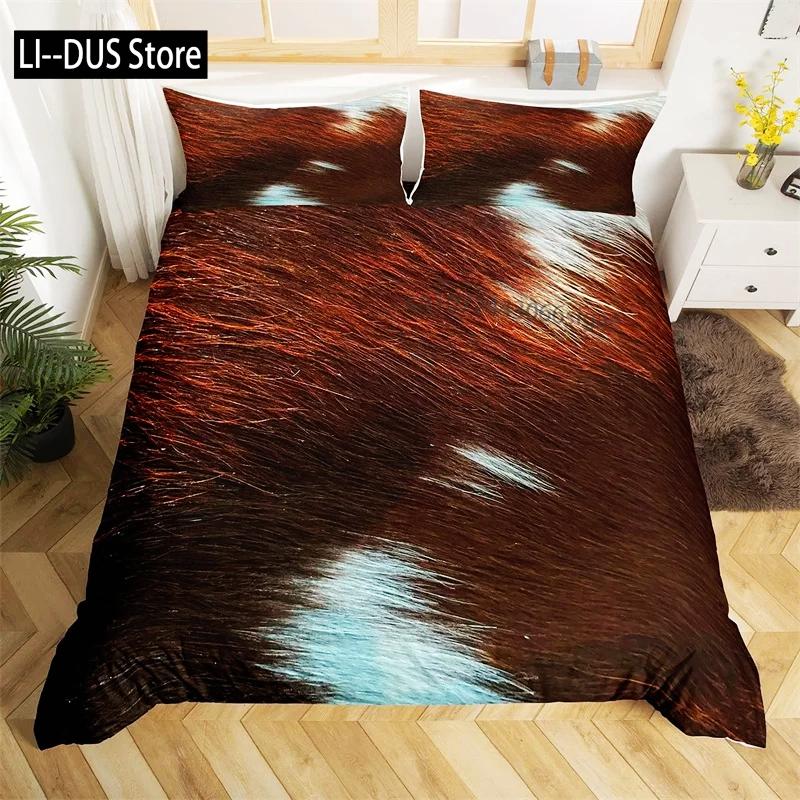 Cowhide Print Duvet Cover Queen Microfiber Western Farmhouse Animal Skin Fur Bedding Set 3pcs for Kids Teen Cow Quilt Cover