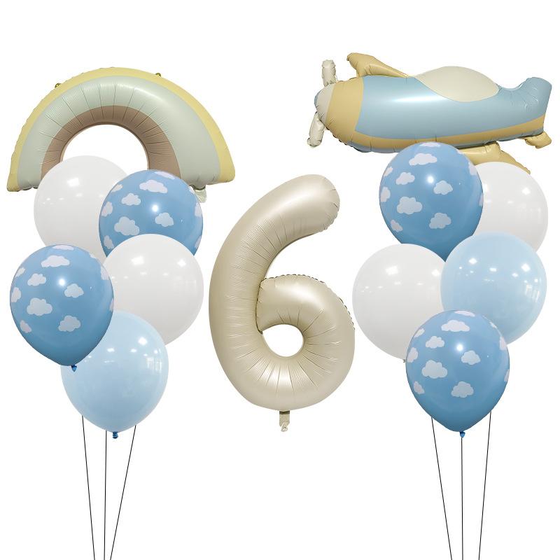 32 Inch Caramel Milk White Digital Retro Matte Small Plane Rainbow Aluminum Film Balloon Set Birthday Atmosphere Arrangement
