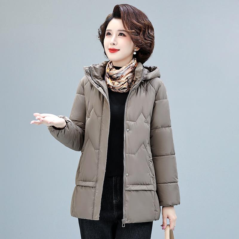 Winter New Medium and Old Down Cotton Clothes Women's Thickened Large Size Mother Jacket Hooded Warm