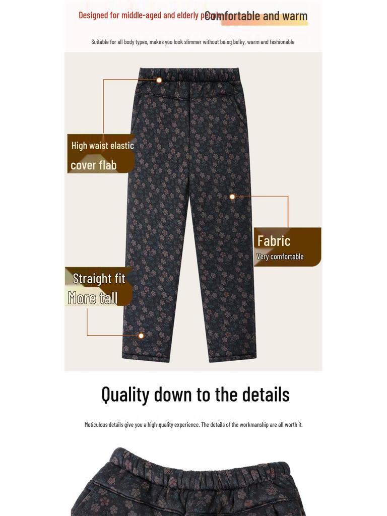 Mom's Cotton Velvet Thick Warm Winter Pants for Elderly Women