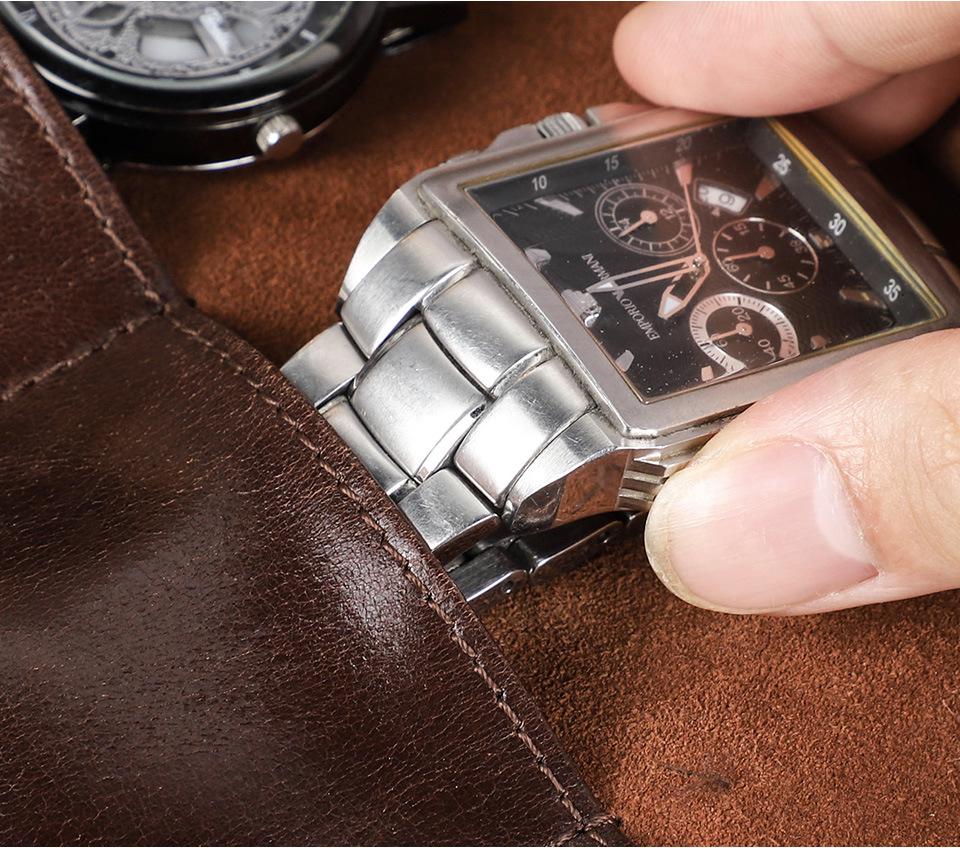 Oil Wax Cowhide Six-Watch Tie-Up Leather Travel Pouch