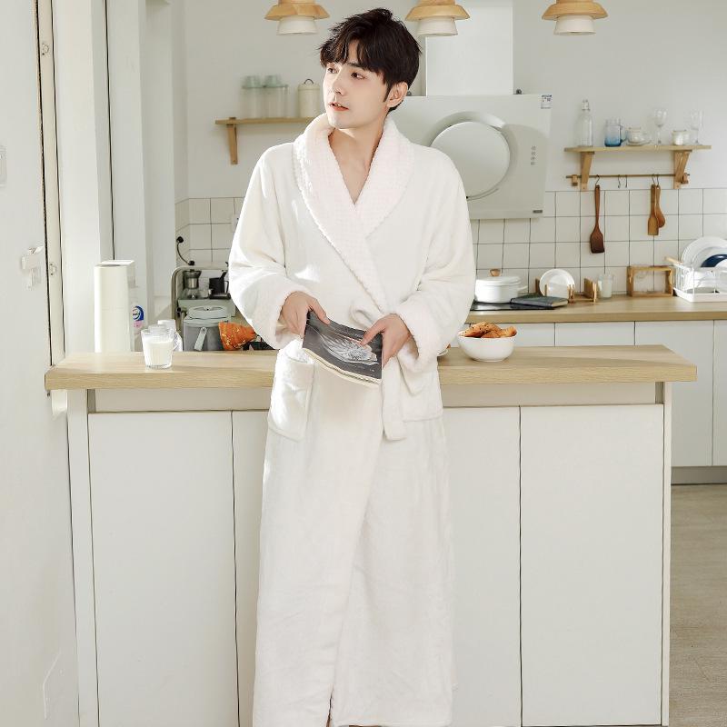 Winter Couple's Thick Flannel Robe - Warm Coral Fleece Long Bathrobe for Men and Women