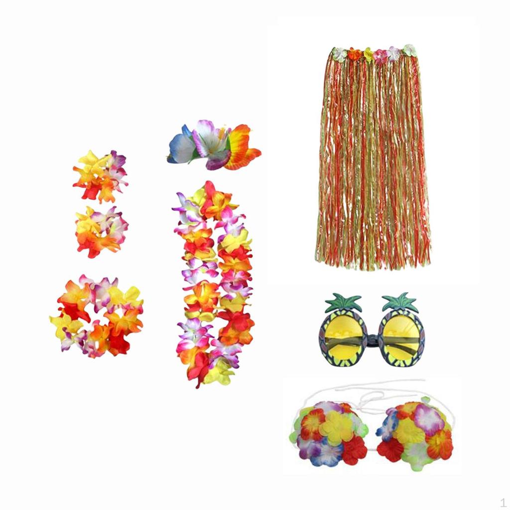 hawaiian Skirt Costume Set Dancewear Glasses for Cosplay Beach Party Decorations