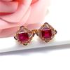 Exquisite Russian Purple Gold Square Redstone Earrings Inlaid With Zircon Earrings, Simple And Exquisite Rose Gold-Plated Jewelry.