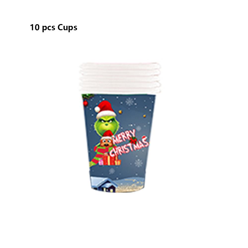 51PCS Christmas Grinch Tableware Include Paper Plates Cups Napkins Tablecover