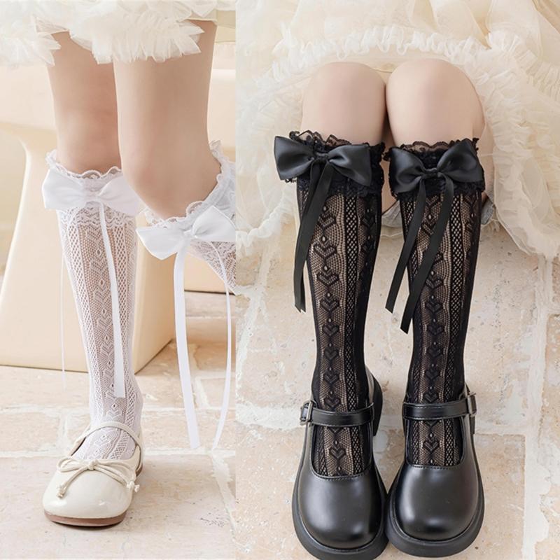 Girls Knee Socks Bowknot Ribbon Socks Stockings for Girl Student 3-16 Year