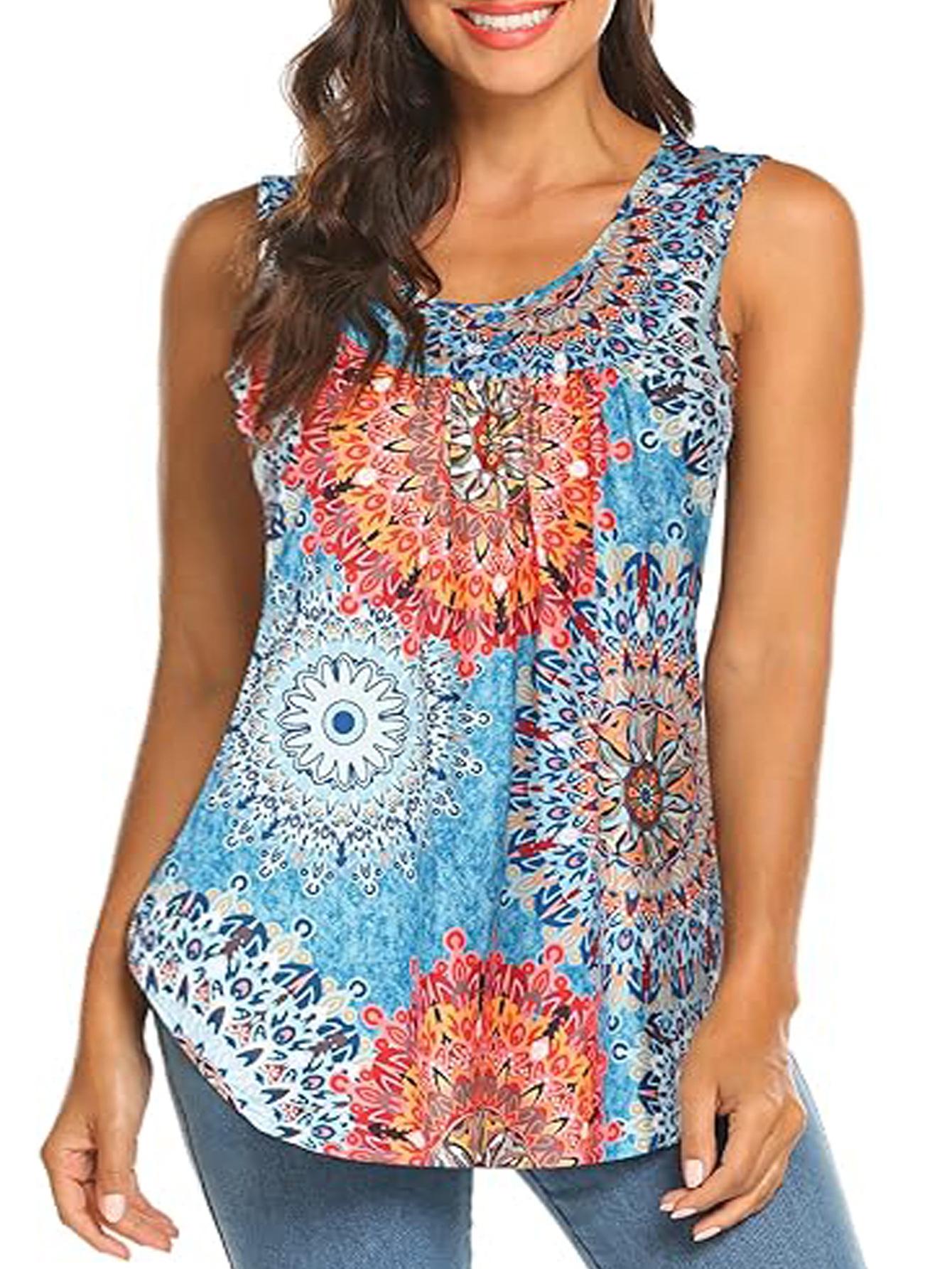 

Summer Pleated Sleeveless Printed Camisole 2XL небесно-голубой