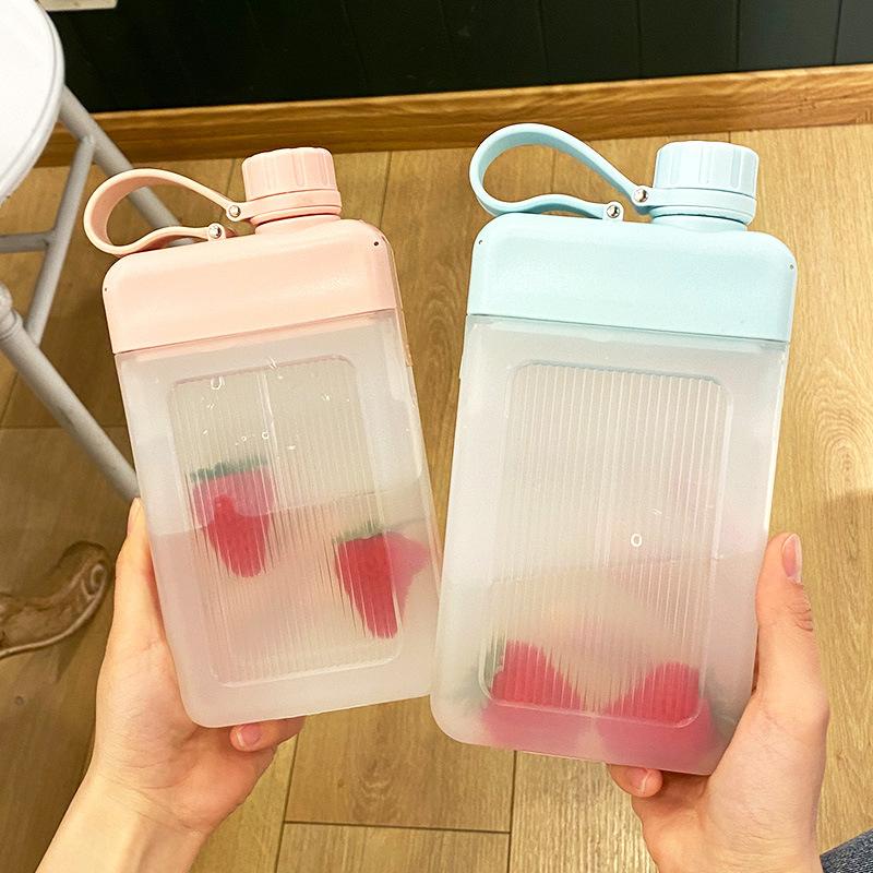 450Ml Portable Flat Water Bottle Reusable Juice Milk Tea Bottle Plastic Ultra-Shin Travel Outdoor Trip Drinking Tool