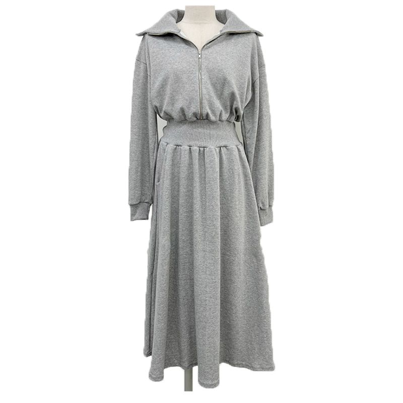 Dress Sweet Gray Elastic High Waist Long Sleeves Sweatshirt