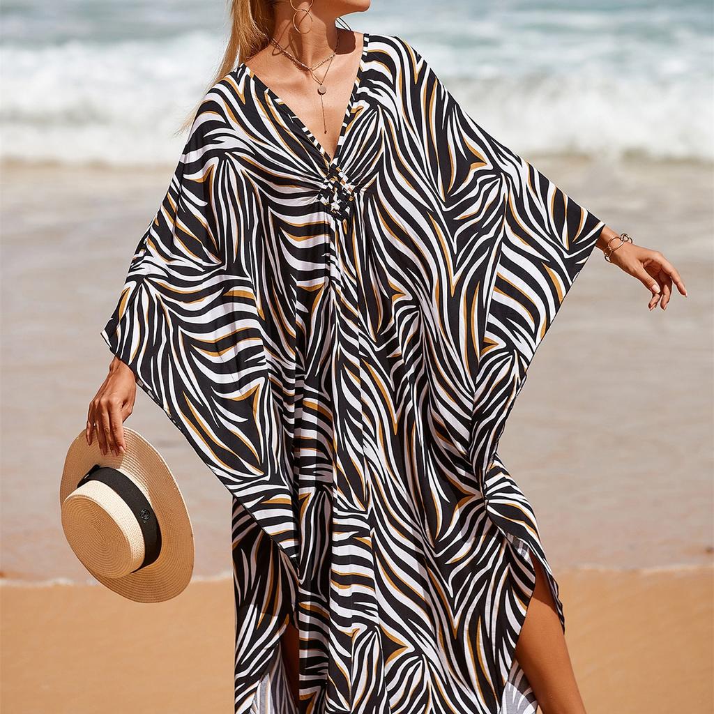 Women's Fashion Vacation Summer Spring Zebra Print Long Sleeve V-Neck Casual Dresses