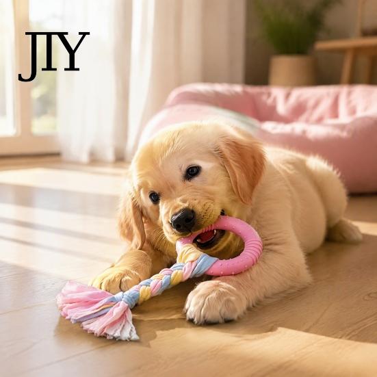 Boredom Buster for Dogs Dog Tug-of-War Toy, Rubber Ring with Braided Cloth Strips, Interactive Safe Non-Toxic Chewing Rings Chew Toy Small to