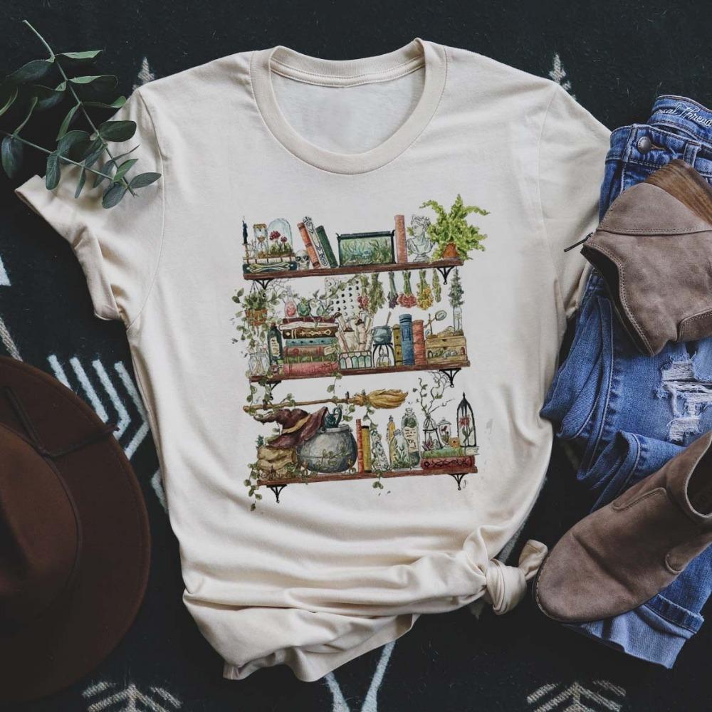 Retro Plant Graphic T-shirt Men and Women Unisex Mushroom Witchcraft Shelf Printing Casual Short-sleeved Summer Blouse T-shirt