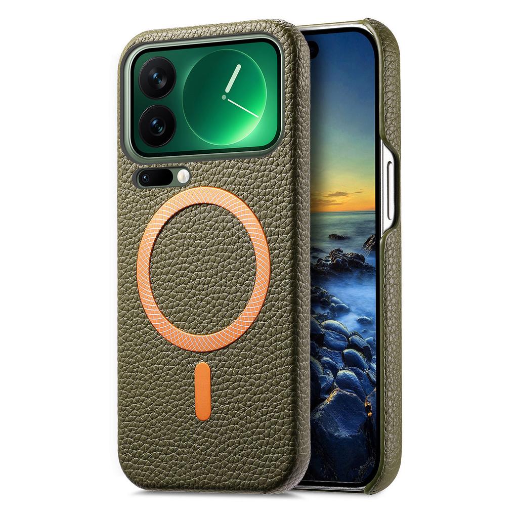 Business Lychee Grain Leather Magnetic Phone Case for Xiaomi 17 Pro 15 Pro Max 15 Ultra Wireless Charging Shockproof Slim Cover