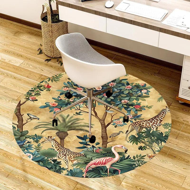 1 Stück Dschungeltiere Rutschfester Runder Teppichboden, Büro, Familie, Schlafzimmer, Großer Teppich Innen teppiche, Langlebiges Polyester-L0346