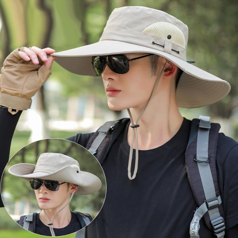 Rybářské klobouky Sluneční kbelíkové klobouky Prodyšný Boonie klobouk pro venkovní rybaření Pláž Turistika Zahrada Široký okraj Ochranný klobouk
