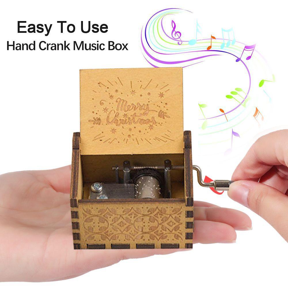 Classical New Year Wooden Music Box Merry Christmas Musical Boxes Hand Crank