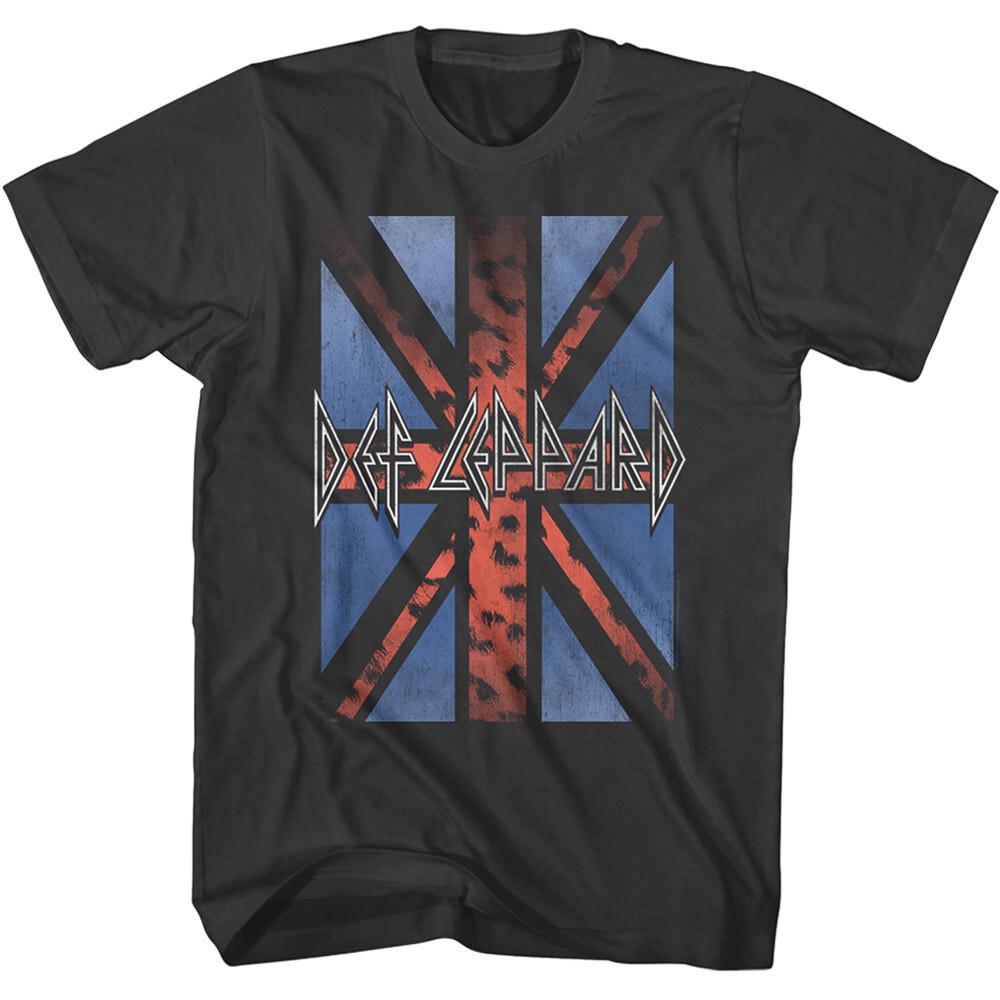 Def Leppard Logo Leopard Union Jack Flag Men T Shirt Rock Band Merch L