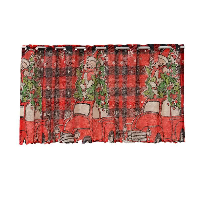 American Christmas Print Lace Curtain Short Window Valance Rectangular Decorative Kitchen Dining Bedroom