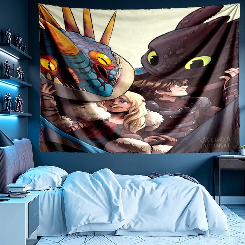 How to Train Your Dragon Print Tapestry, Lightweight Wall Hanging, for Bedroom, Dorm, Living Room, Home Art Decor, Birthday Christmas Gift for Friends