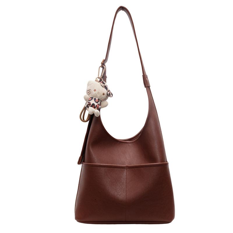 IELGY Soft Leather Lazy Style Tote Bag Ladies Retro Commuter Underarm Large Capacity Fashion Bucket Bag