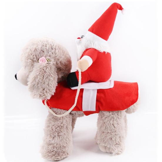 Dog Christmas Party Dress Santa Rider Costume, Outfit, Adjustable Closure, Funny Festival Pet Gift Apparel for Small to Medium Dogs, Holiday Cosplay,