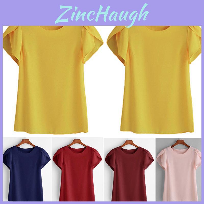 Women Summer Lotus Short Sleeve Blouse Tops Ladies Loose T Shirt Casual Tee Top