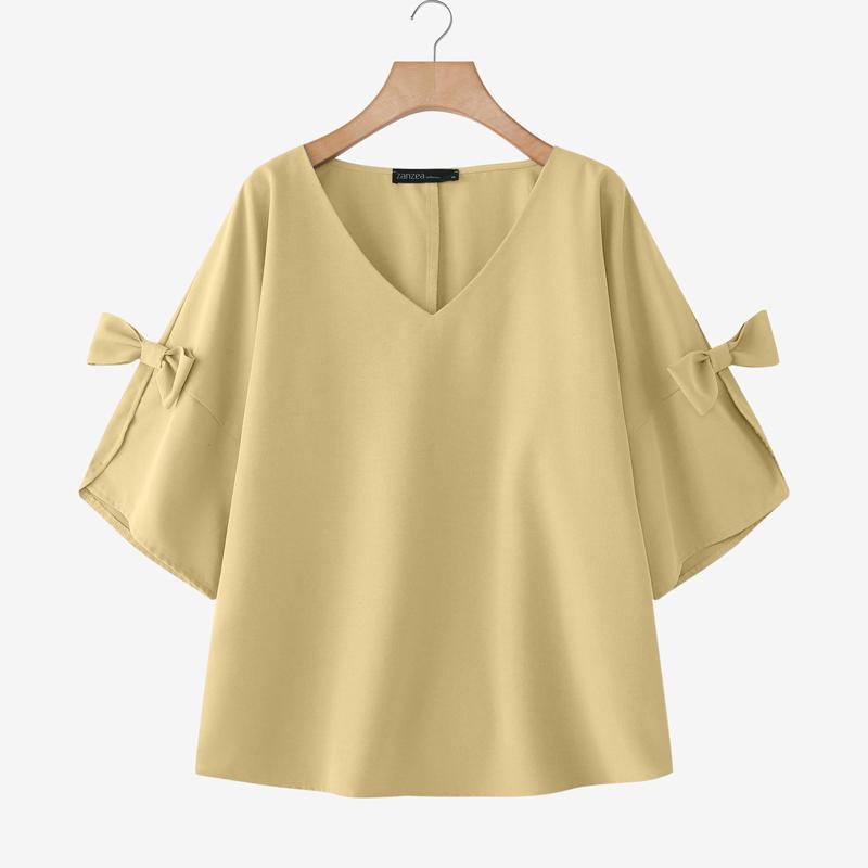 

ZANZEA Женская повседневная однотонная свободная блузка с V-образным вырезом и рукавом 3/4 5XL хаки