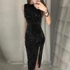 Sequin Shiny Women Long Sleeveless Bodycon Dress Evening Party Wedding Formal Hip Package