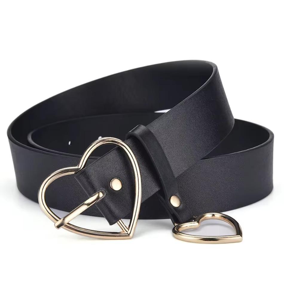 NEW 1 Pcs Leather Wide Belt for Women Gold Love Buckle Pin Jeans Black Luxury Brand Ladies Vintage Strap Female Waistband