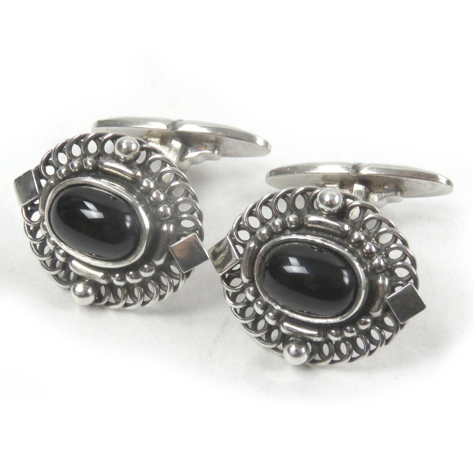 Great Georg Jensen Cufflinks cufflinks Silver black SV925 mens 19B Used