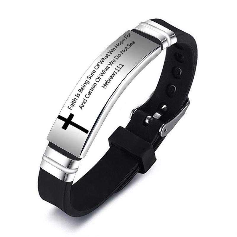 Brățară din oțel inoxidabil Biblia creștină de modă Brățară Cruce gravată Scriptura Psalm Brățări de cuplu Bijuterii religioase pentru bărbați și femei