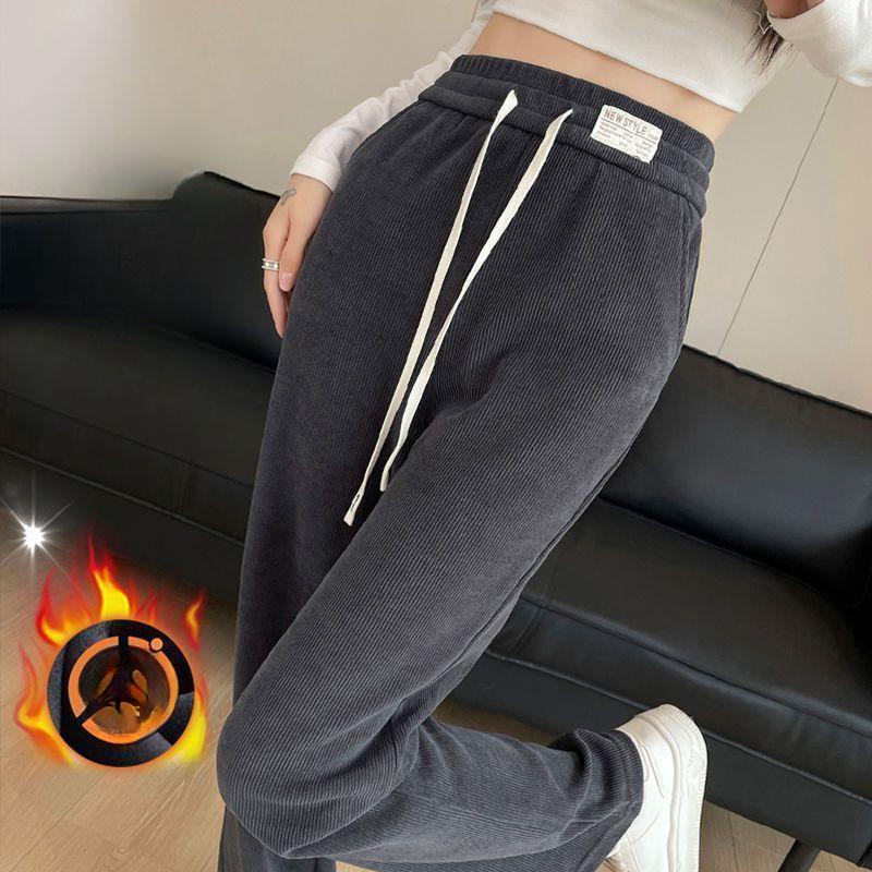 

Эластичные брюки с высокой талией, осенне-зимние, из бархата, с завязками на шнурке, широкие брюки для женщин, осень и зима, новые свободные узкие повседневные прямые брюки XXL